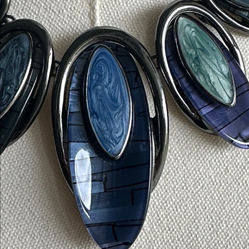 Statement Multi-Oval Blue & Teal Necklace & Earrings
